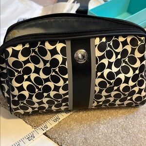 Coach Black & White Signature Cosmetic Pouch with Center Stripe